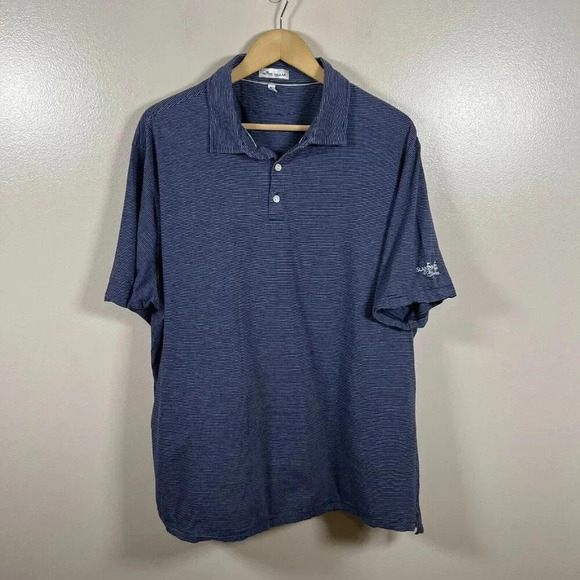 Peter Millar Crown Sport Newport Polo Shirt Mens Size XXL Blue Stripes Silk Pima - Picture 1 of 9